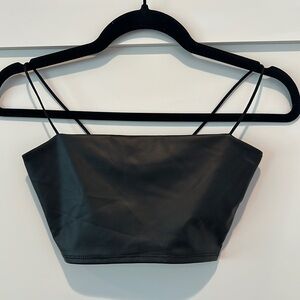 Faux leather Sleeveless Spaghetti Strap Crop Cami Top